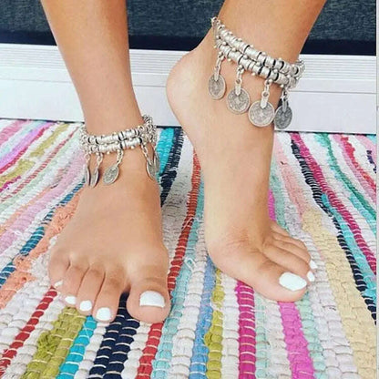 Turkish Jewelry Bohemian Ethnic Vintage Silver Coin Bracelet Anklet