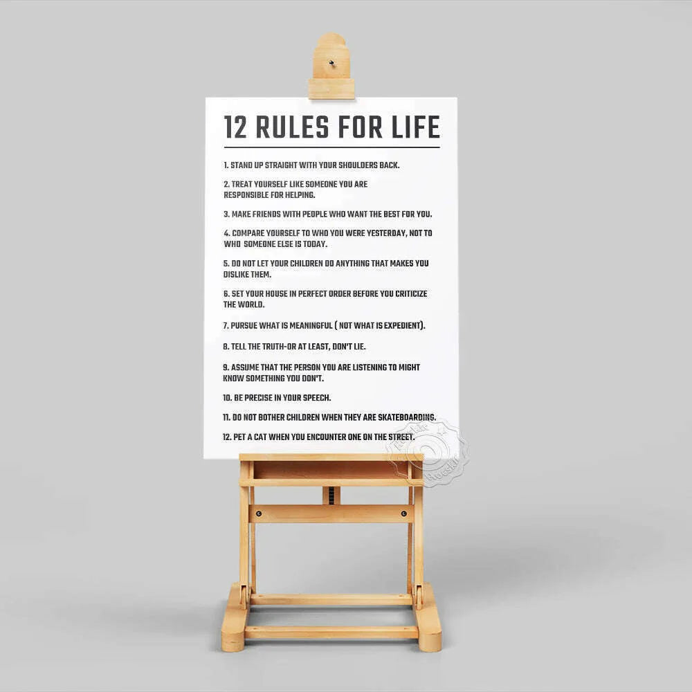 Twelve Rules Of Life Poster, Jordan Peterson 12 Principles Wall Art, Motivational Education Life White Art Prints, Teacher Gift