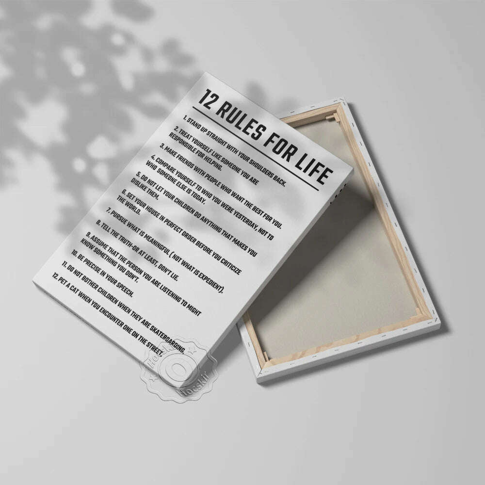 Twelve Rules Of Life Poster, Jordan Peterson 12 Principles Wall Art, Motivational Education Life White Art Prints, Teacher Gift