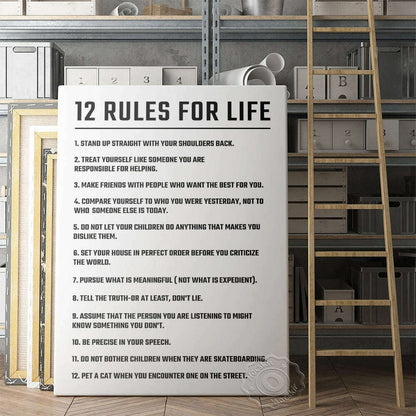 Twelve Rules Of Life Poster, Jordan Peterson 12 Principles Wall Art, Motivational Education Life White Art Prints, Teacher Gift