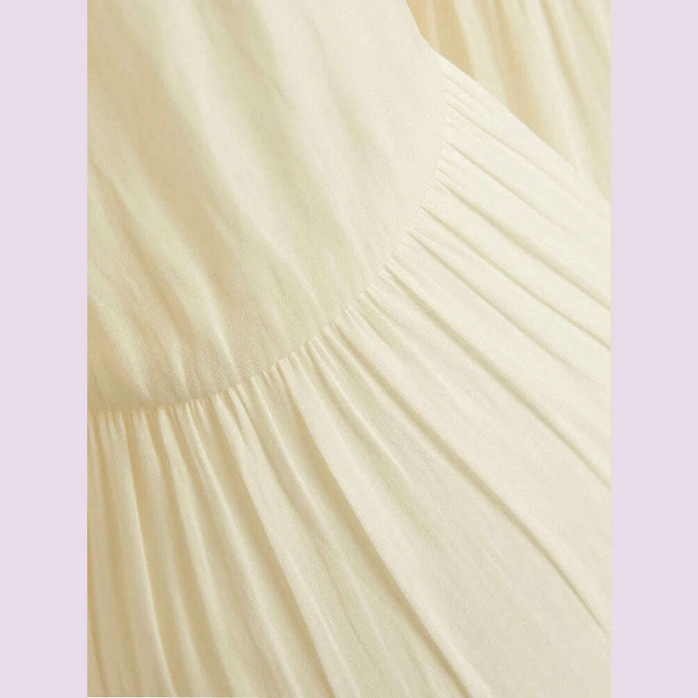 TWOTWINSTYLE Elegant Solid Dresses For Women V Neck Cloak Sleeves High Waist Spliced Lace Up Ruffles Pleated Dress Female Summer