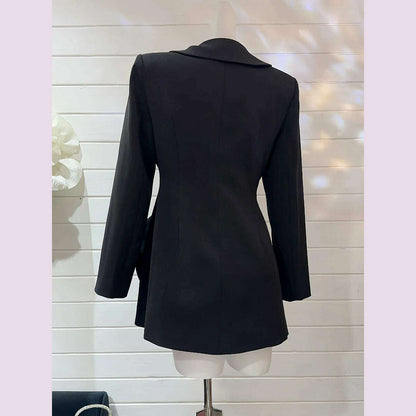 TWOTWINSTYLE Solid Spliced Appliques Slimming Jackets For Women Lapel Long Sleeve Temperament Chic Coat Female Fashion Style New
