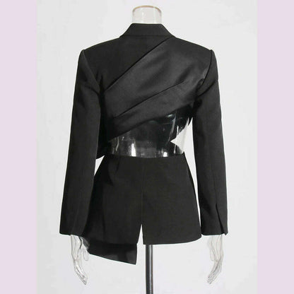 TWOTWINSTYLE Solid Spliced Bowknot Hollow Out Blazer For Women Notched Collar Long Sleeve Tunic Temperament Blazers Female New