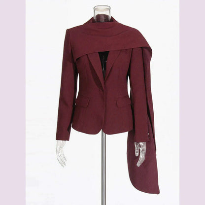 TWOTWINSTYLE Solid Spliced Pockets Jackets For Women Scarf Collar Long Sleeve Temperament Designer Coats Female Fashion Style
