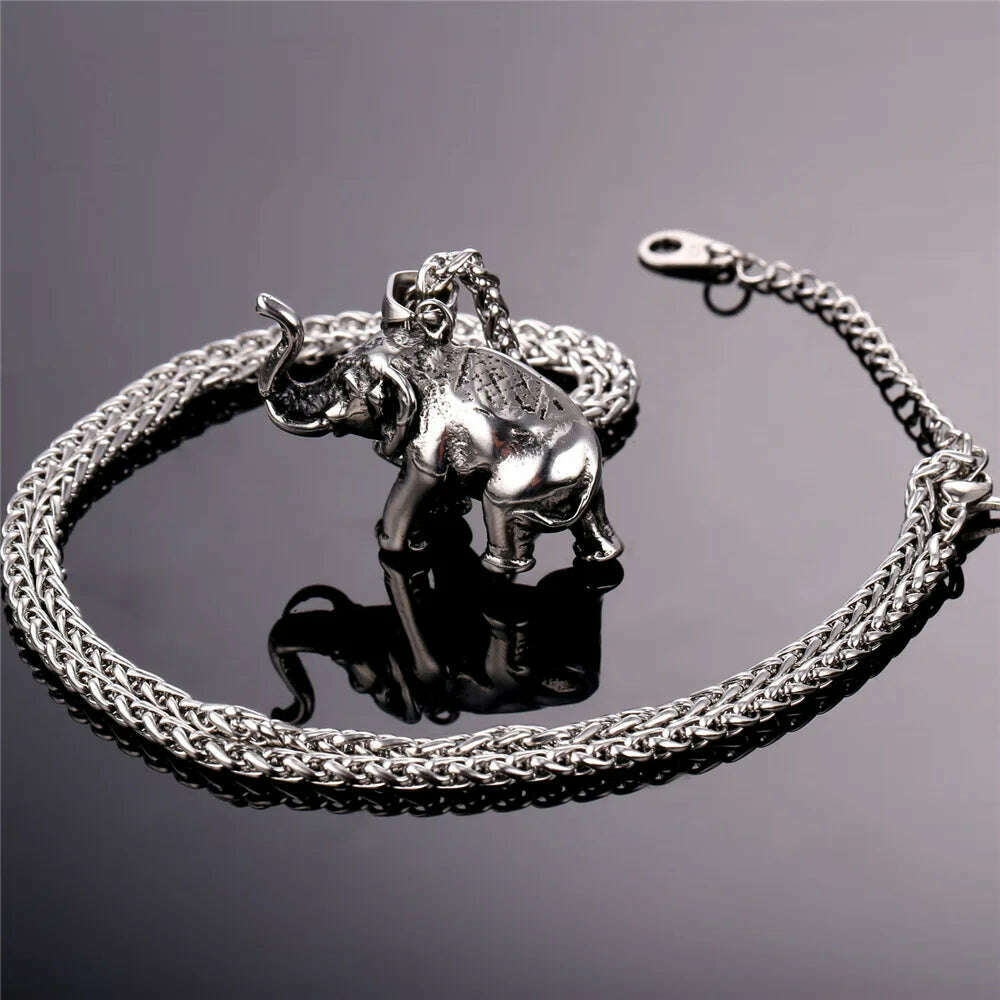 U7 Stainless Steel Gold Color Trendy Elephant Charm Pendant Necklace for Man Thick Chain Animal Lucky Jewelry Gift P755