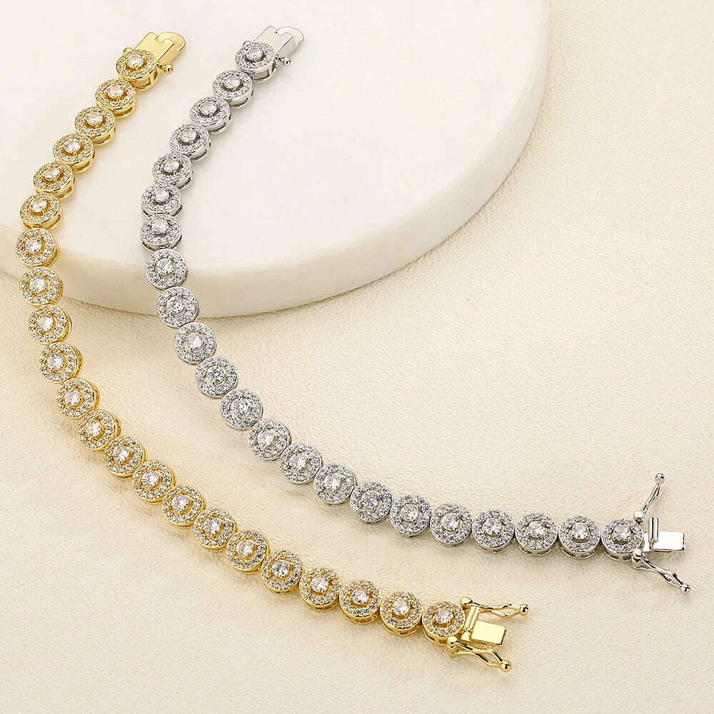 Uilz Classic Geometric Round Cubic Zirconia Tennis Bracelet Bangles For Women Charm Luxury Bridal Jewelry Gifts
