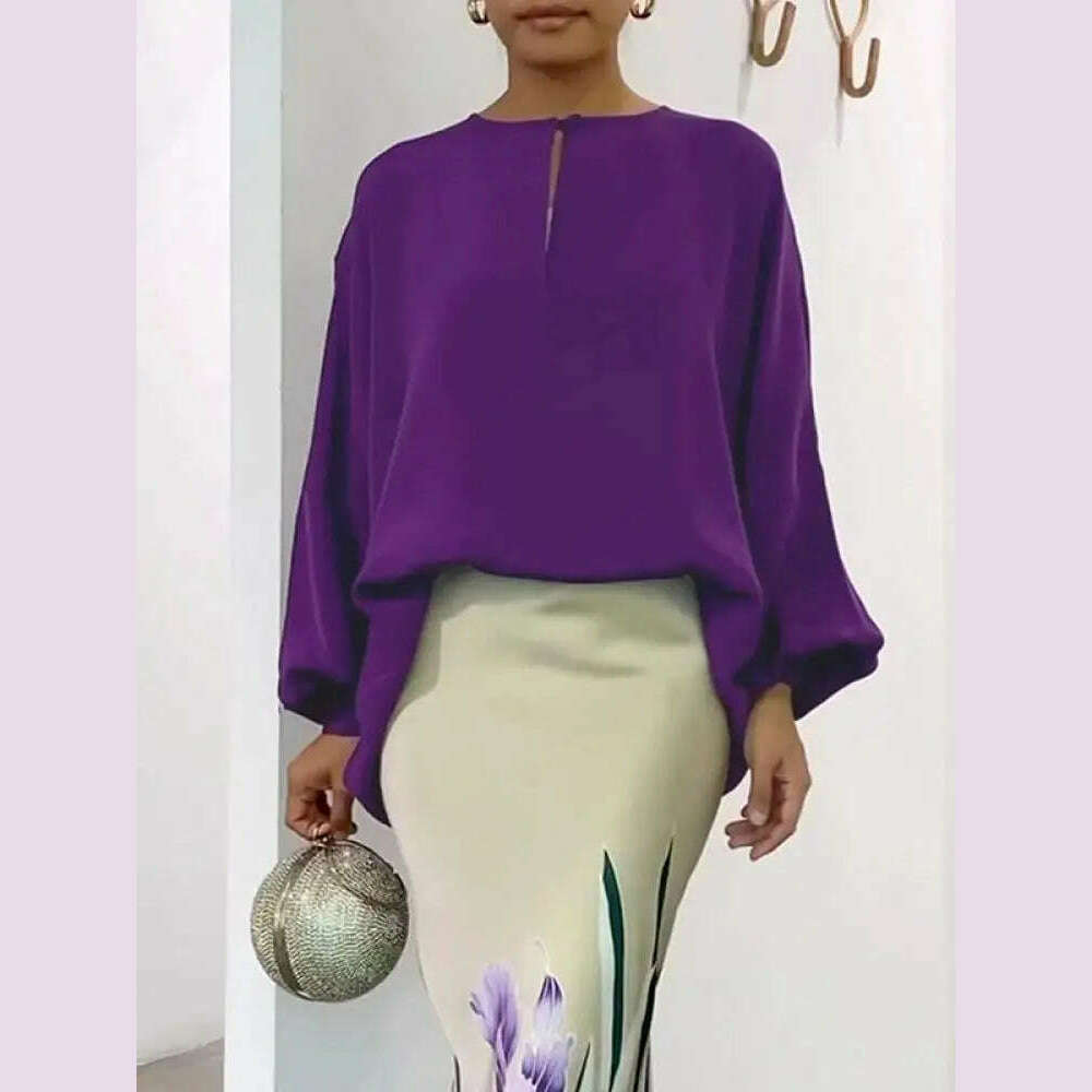 UOOZEE Female Elegant Blouse 2024 New Spring Summer Solid Color Puff Sleeves Loose Round-Neck Casual Daily Shirts Tops
