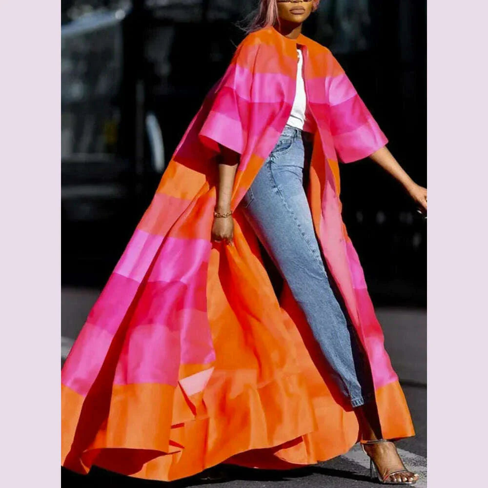 UOOZEE Female Stylish Striped Contrast Color Outerwears 2025 New Spring Autumn Long Sleeve Casual Elegant Party Coats Tops