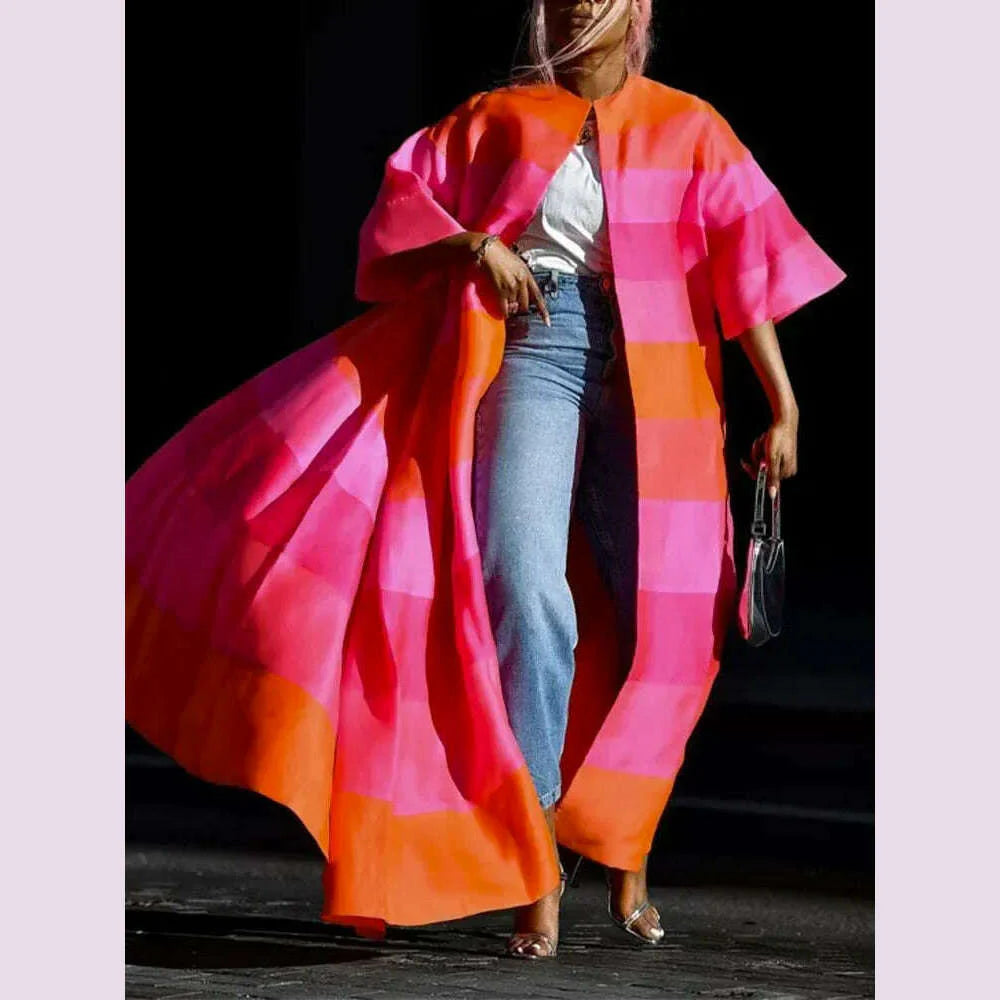 UOOZEE Female Stylish Striped Contrast Color Outerwears 2025 New Spring Autumn Long Sleeve Casual Elegant Party Coats Tops