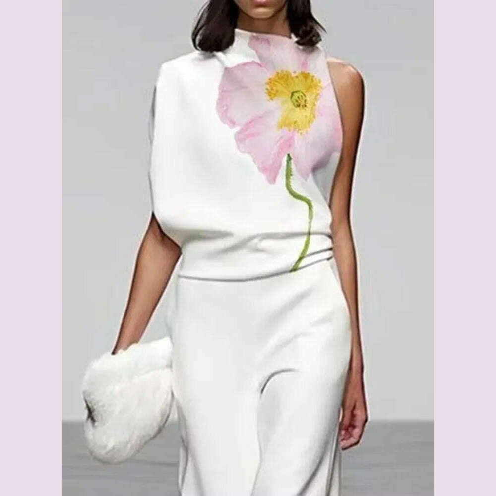 UOOZEE Women's Fashion Floral Printed Sleeveless High Neck Vest Tops & Elastic High Waisted Loose Straight Leg Pants 2024 New