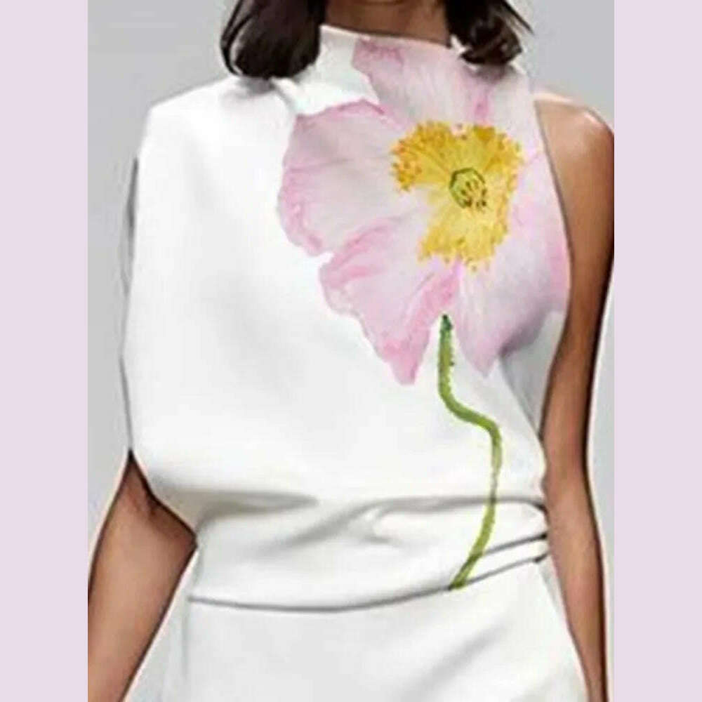 UOOZEE Women's Fashion Floral Printed Sleeveless High Neck Vest Tops & Elastic High Waisted Loose Straight Leg Pants 2024 New