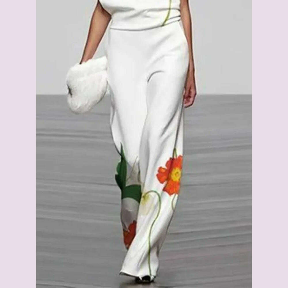UOOZEE Women's Fashion Floral Printed Sleeveless High Neck Vest Tops & Elastic High Waisted Loose Straight Leg Pants 2024 New
