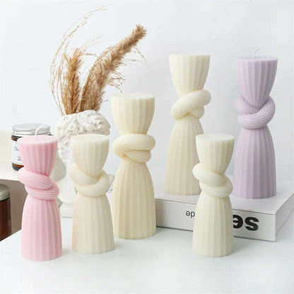 Upgraded Knot Cylindrical Candle Silicone Mold Bow Knot Stripe Cylindrical Candle Mold Vase Shape Candle Acrylic Plastic mold