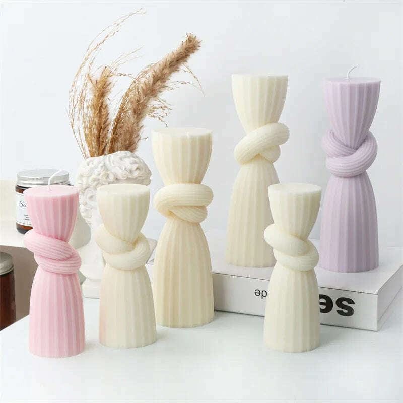 Upgraded Knot Cylindrical Candle Silicone Mold Bow Knot Stripe Cylindrical Candle Mold Vase Shape Candle Acrylic Plastic mold