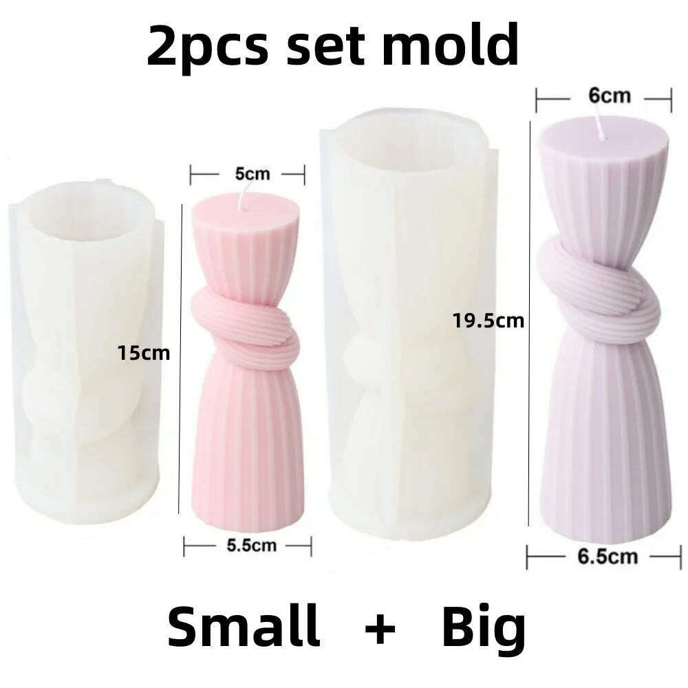 Upgraded Knot Cylindrical Candle Silicone Mold Bow Knot Stripe Cylindrical Candle Mold Vase Shape Candle Acrylic Plastic mold