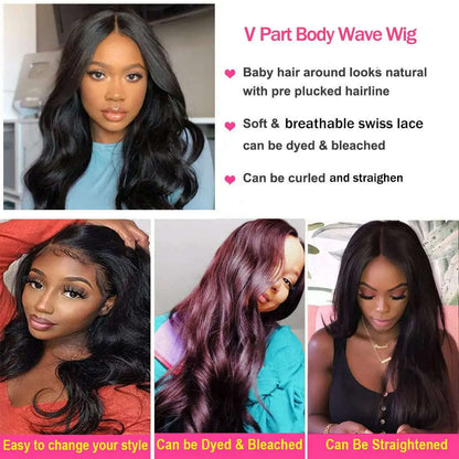 V Part Wigs Body Wave Brazilian Virgin Human Hair Wigs For Black Women Upgrade U Part Glueless Wigs Full Head Clip In Half Wig
