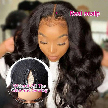 V Part Wigs Body Wave Brazilian Virgin Human Hair Wigs For Black Women Upgrade U Part Glueless Wigs Full Head Clip In Half Wig
