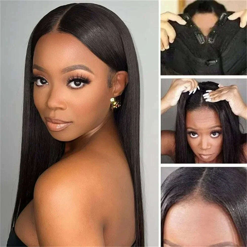 V Part Wigs Body Wave Brazilian Virgin Human Hair Wigs For Black Women Upgrade U Part Glueless Wigs Full Head Clip In Half Wig