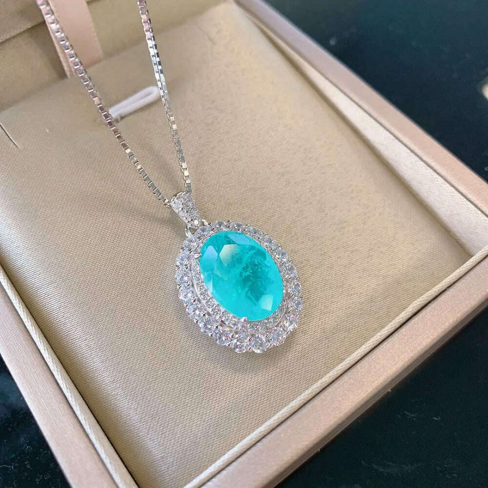 Vintage 100% Solid 925 Sterling Silver Paraiba Tourmaline Gesmtone Pendant/Necklace/Earrings/Ring Fine Jewelry Set for Women