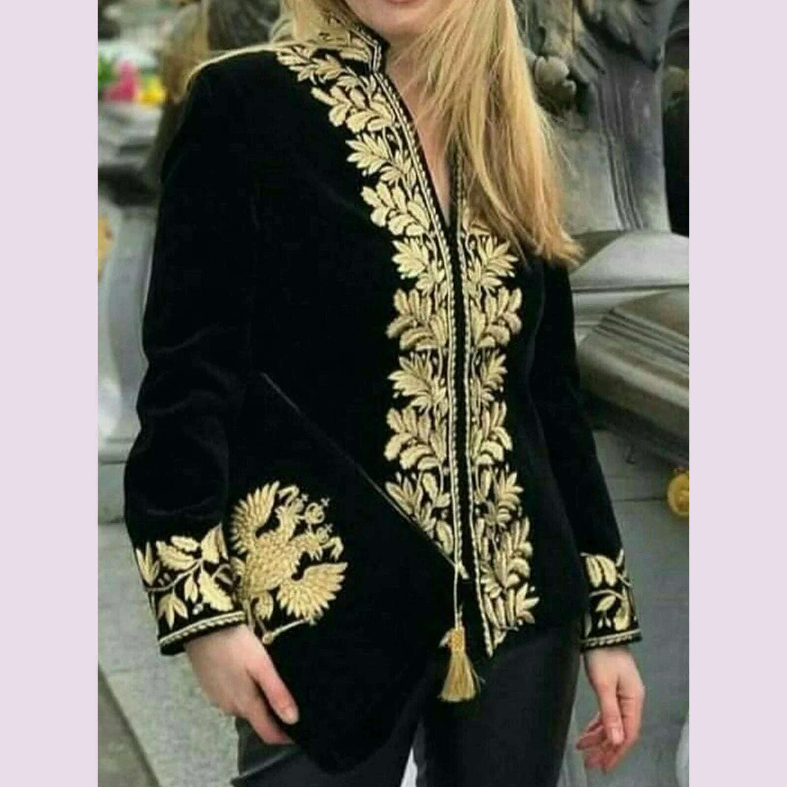 Vintage Velvet Floral Printed Blouse for Women Stand Collar V-Neck Casual Long Sleeve Harajuku American Retro Shirts Tops 2025