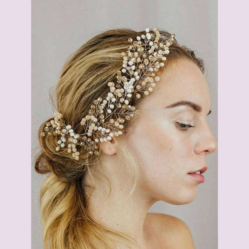 Vintage Wedding Headdress Crystal khaki Handmade Headband Party For Women Headpieces Bridal Headwear Hair Accessories For Bride