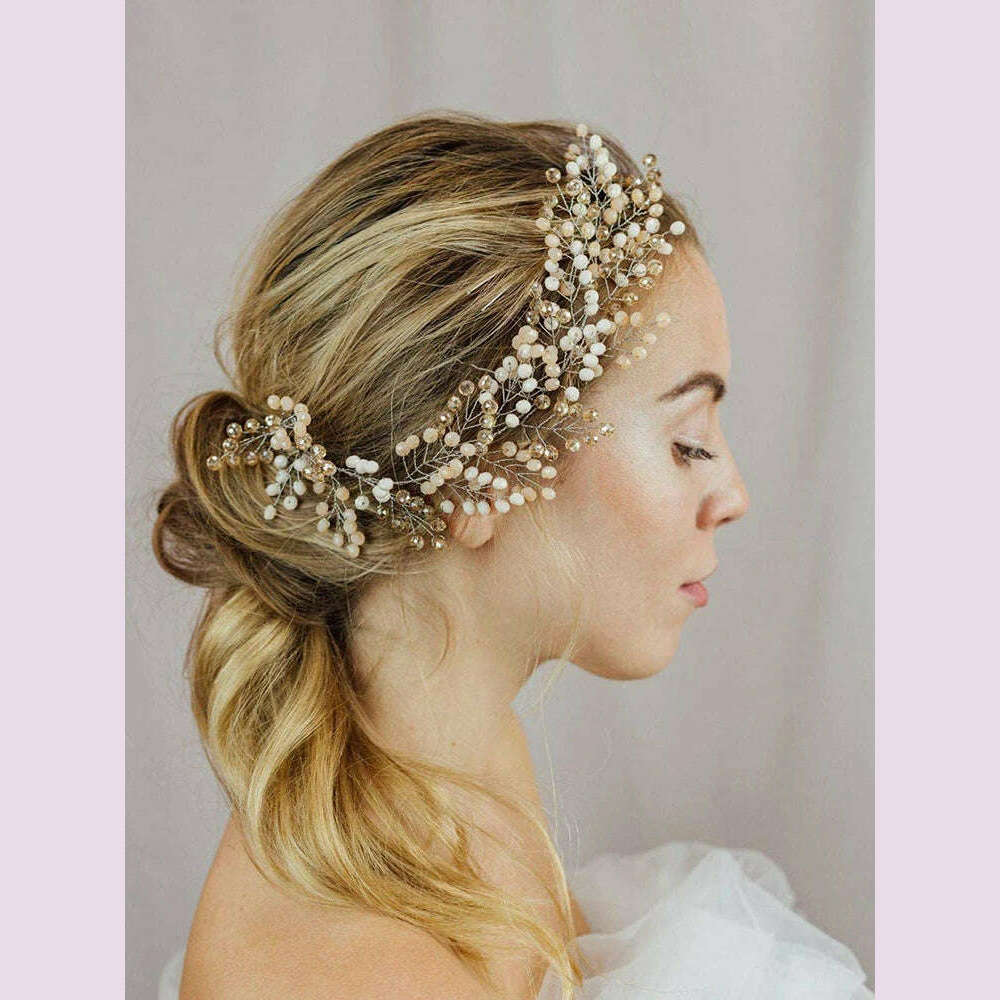 Vintage Wedding Headdress Crystal khaki Handmade Headband Party For Women Headpieces Bridal Headwear Hair Accessories For Bride