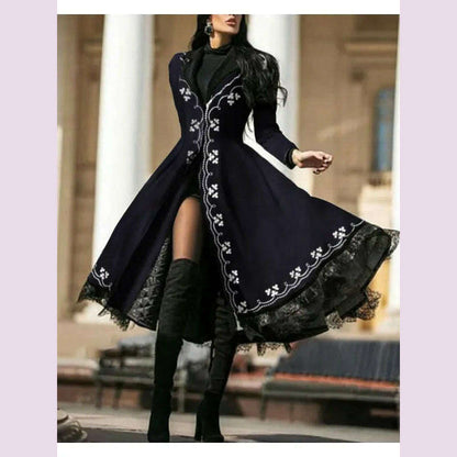Vintage Women's Dresses Fall Winter Lace Seamed Floral Print Dress Vintage Bodysuit Dress Mid-Century Elegant Dress