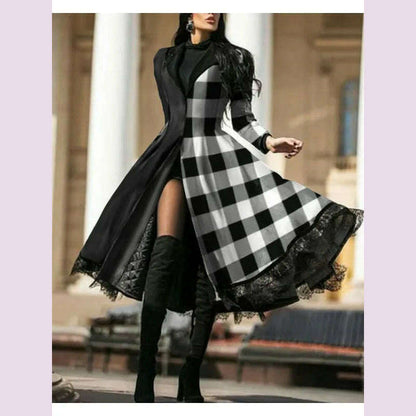 Vintage Women's Dresses Fall Winter Lace Seamed Floral Print Dress Vintage Bodysuit Dress Mid-Century Elegant Dress