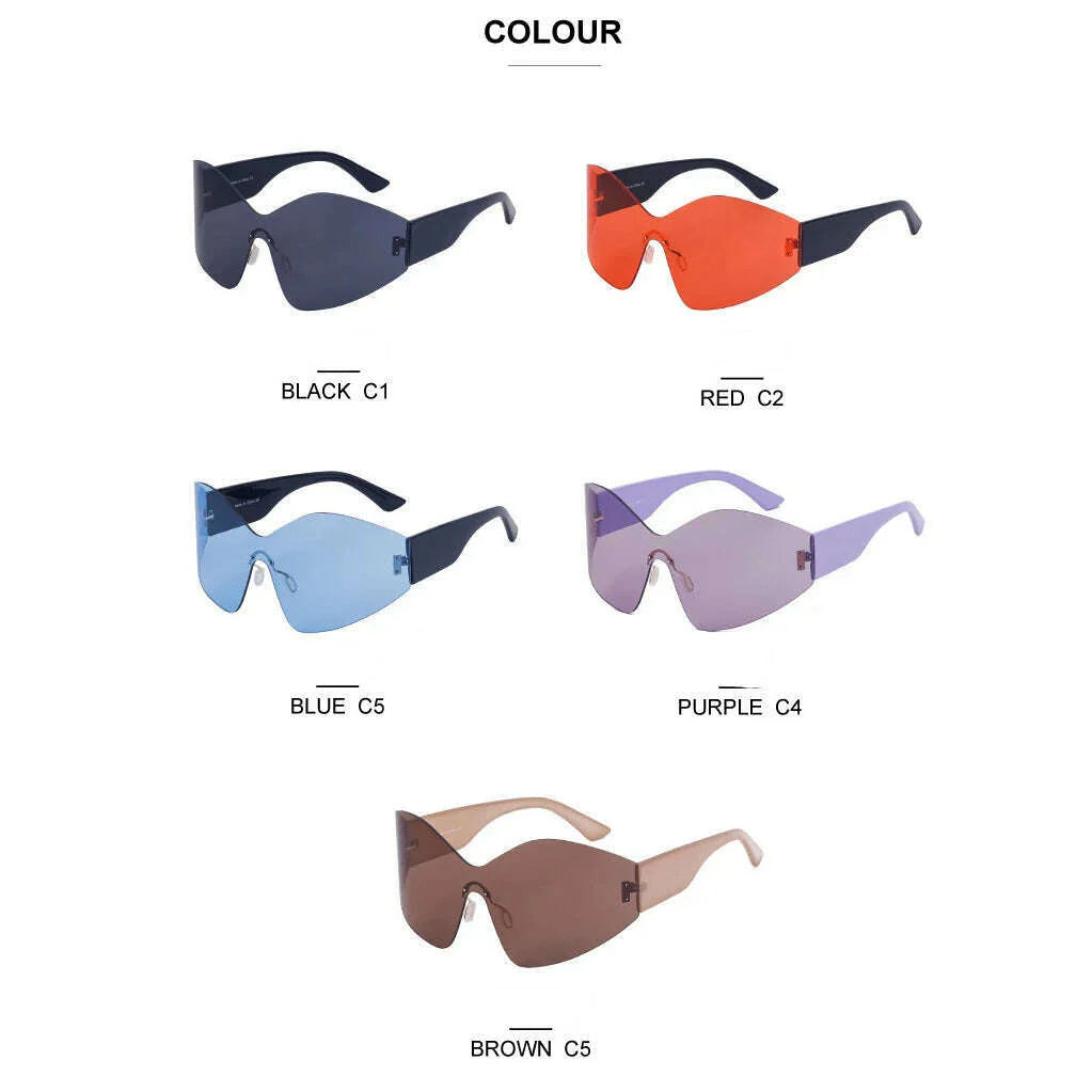Vintage Y2K Rimless One Piece Sunglasses Women For Men Fashion Luxury Brand Design Oversized Sun Glasses Trend Punk Sport Goggle