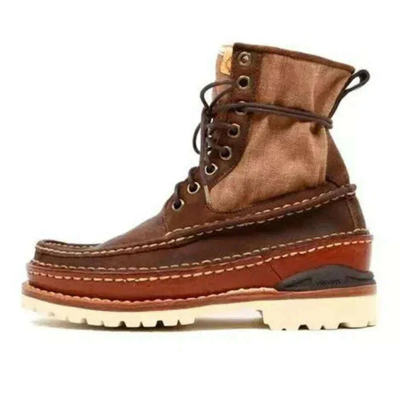 VISVIM Men's Outdoor Hiking Boots Vintage Men's Casual Leather Shoes Thick Sole Boots for Men Hiking Boots
