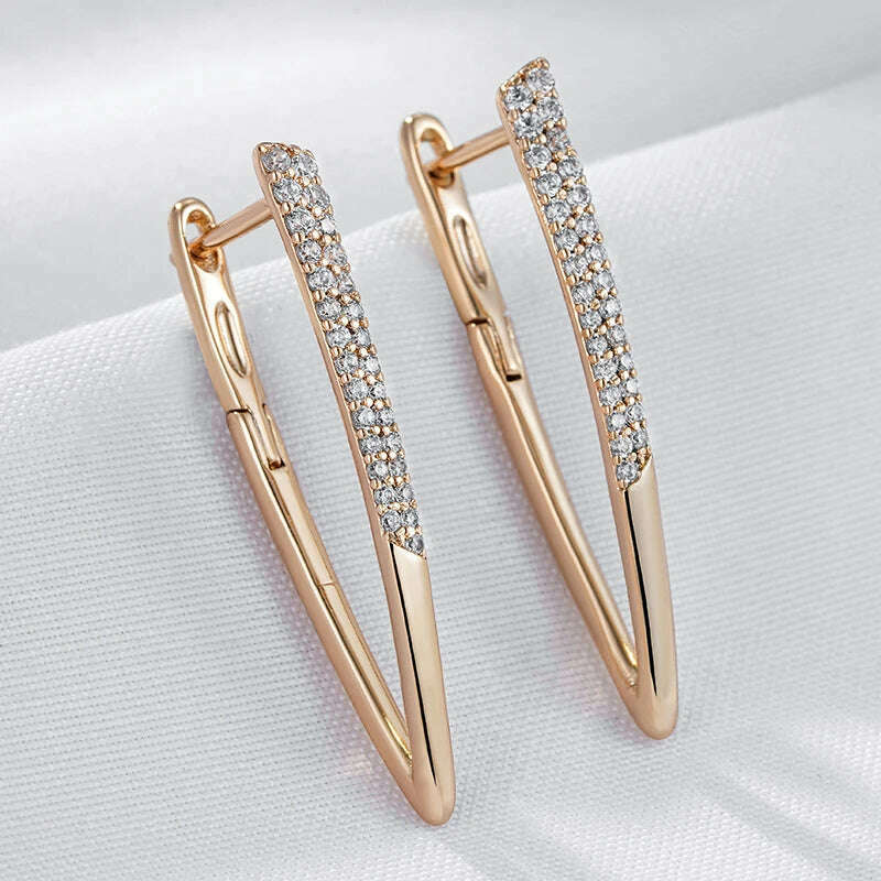 Wbmqda Luxury Fashion V Shape Drop Earrings For Women 585 Rose Gold Color With White Natural Zircon Wedding Party Best Jewelry