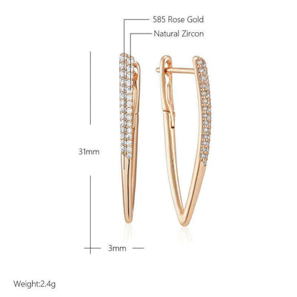 Wbmqda Luxury Fashion V Shape Drop Earrings For Women 585 Rose Gold Color With White Natural Zircon Wedding Party Best Jewelry