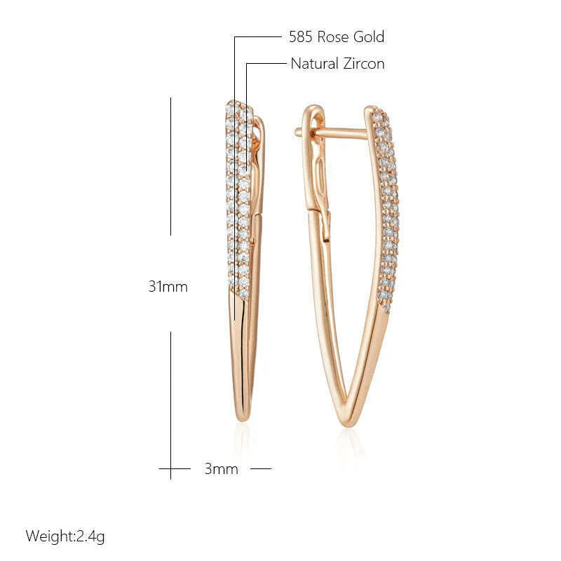 Wbmqda Luxury Fashion V Shape Drop Earrings For Women 585 Rose Gold Color With White Natural Zircon Wedding Party Best Jewelry