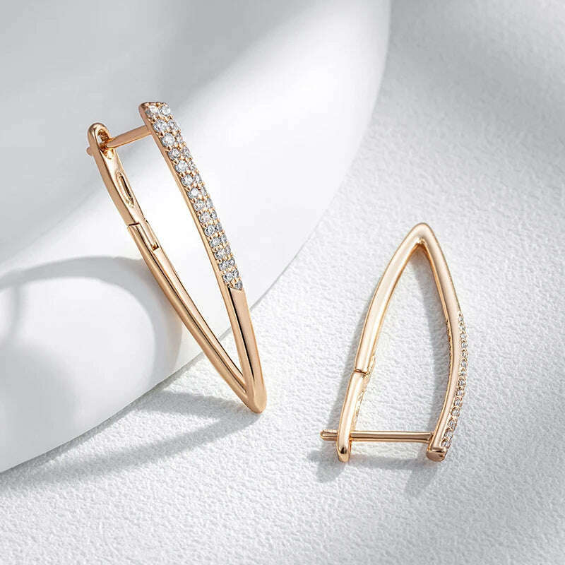Wbmqda Luxury Fashion V Shape Drop Earrings For Women 585 Rose Gold Color With White Natural Zircon Wedding Party Best Jewelry