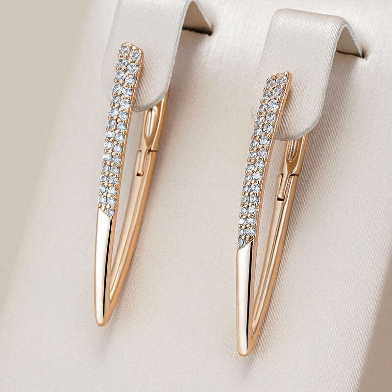 Wbmqda Luxury Fashion V Shape Drop Earrings For Women 585 Rose Gold Color With White Natural Zircon Wedding Party Best Jewelry