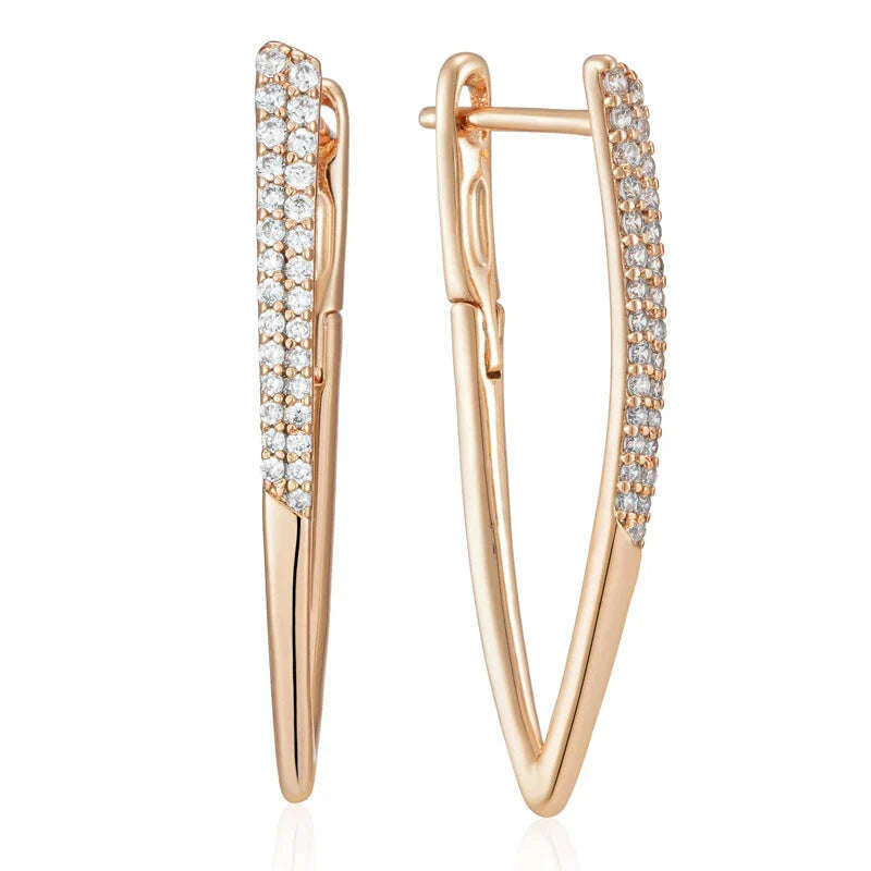 Wbmqda Luxury Fashion V Shape Drop Earrings For Women 585 Rose Gold Color With White Natural Zircon Wedding Party Best Jewelry