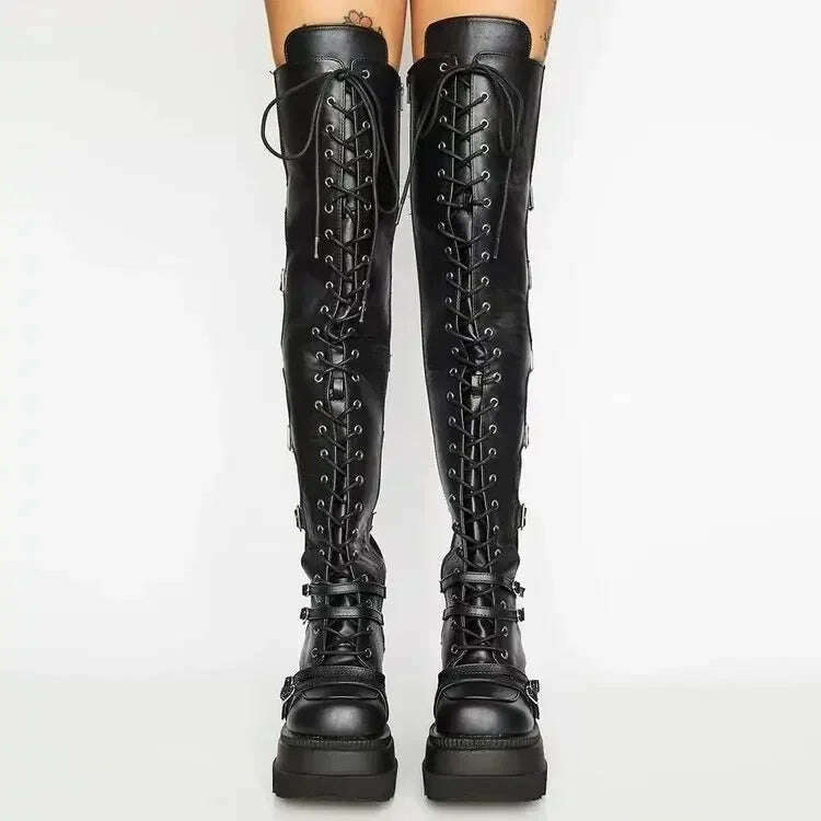 Wedges Long Boots for Women Autumn Winter Over-the-knee Boots Cosplay High Platform Women Boots New High Heel Gothic Botas Altas