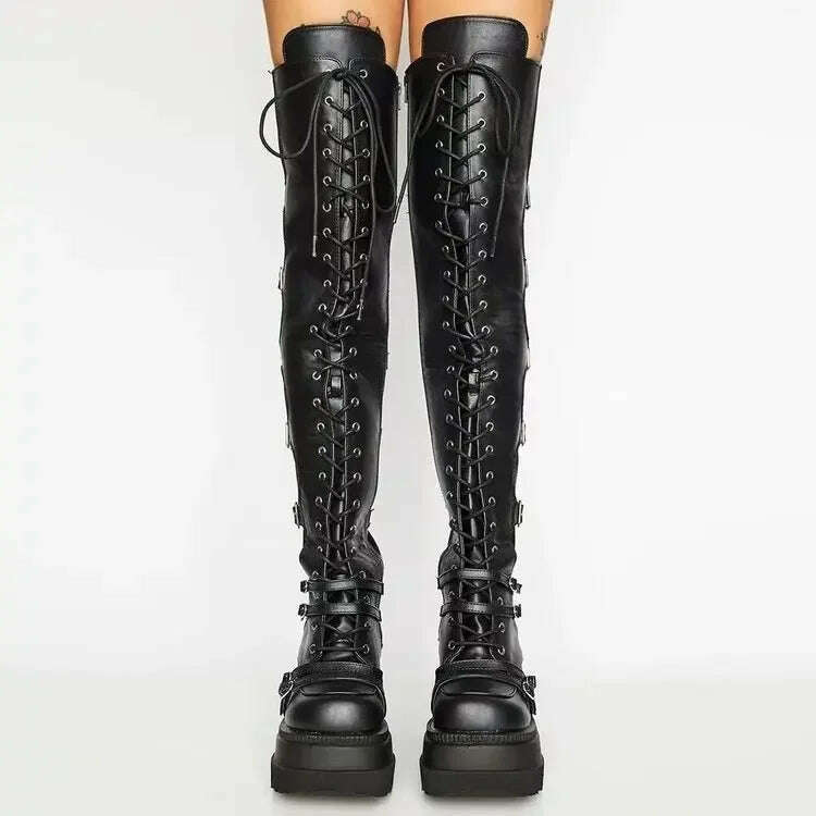 Wedges Long Boots for Women Autumn Winter Over-the-knee Boots Cosplay High Platform Women Boots New High Heel Gothic Botas Altas