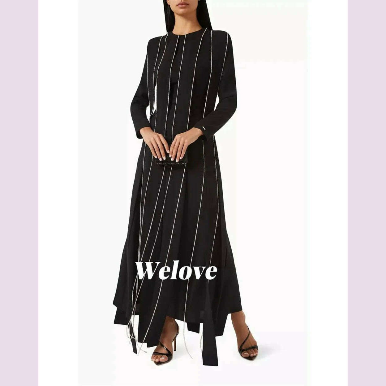 Welove Customized 2025 New O Neck Evening Dresses Long Sleeves Crystal Elegant Prom Dresses فساتين مناسبة رسمية vestidos de