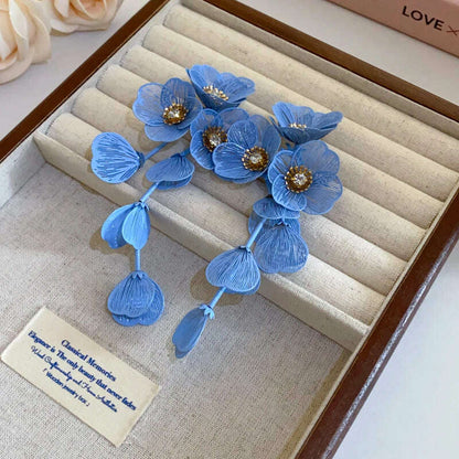 White Flower Long Fringe Earrings Imitation Pearl Crystal Dangle Earrings For Women Girls Fashion Delicate Party Wedding Jewelry