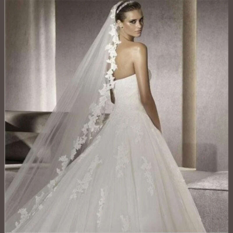 White Lace Bridal Edge Veils  Hot Sale 300CM Cathedral Bridal Veil Custom Made Ivory Tulle Wedding Accessories For Bride