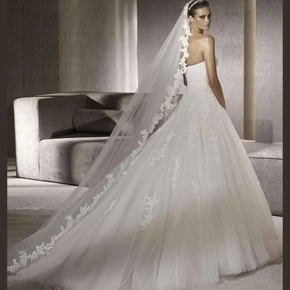 White Lace Bridal Edge Veils  Hot Sale 300CM Cathedral Bridal Veil Custom Made Ivory Tulle Wedding Accessories For Bride