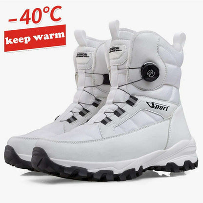Winter Boots Men Outdoor Hiking Boots Rotating Button Snow Boots Warm Fur Plush Winter Men Shoes Waterproof Ankle Shoes Male