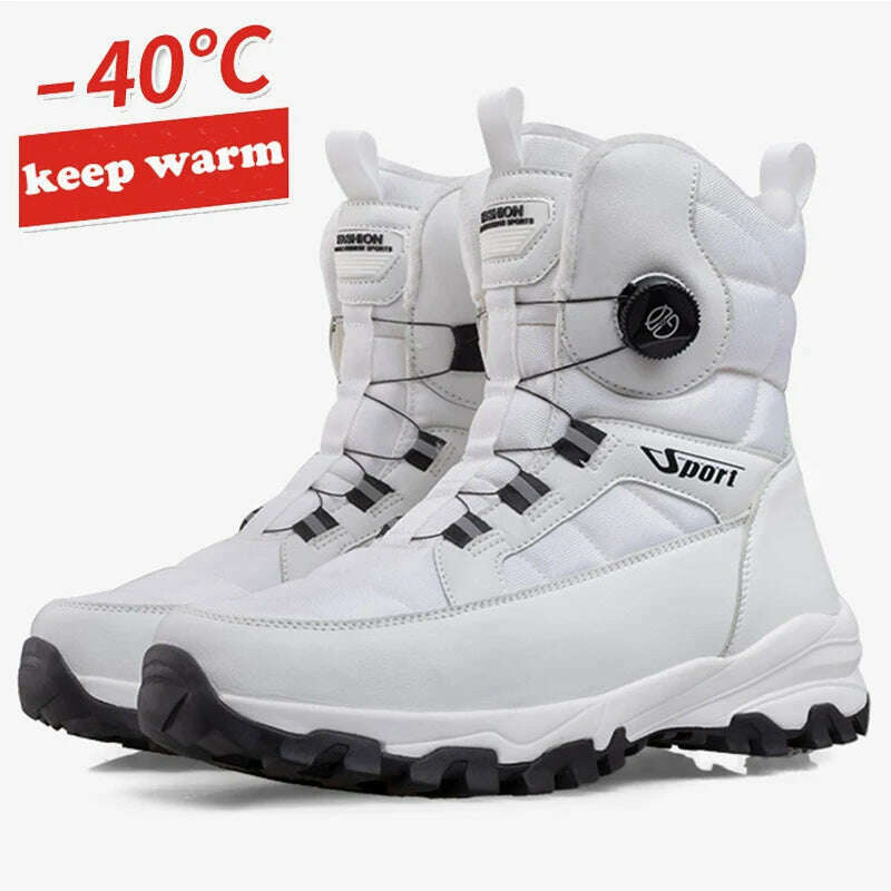Winter Boots Men Outdoor Hiking Boots Rotating Button Snow Boots Warm Fur Plush Winter Men Shoes Waterproof Ankle Shoes Male