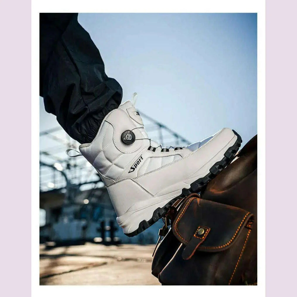 Winter Boots Men Outdoor Hiking Boots Rotating Button Snow Boots Warm Fur Plush Winter Men Shoes Waterproof Ankle Shoes Male