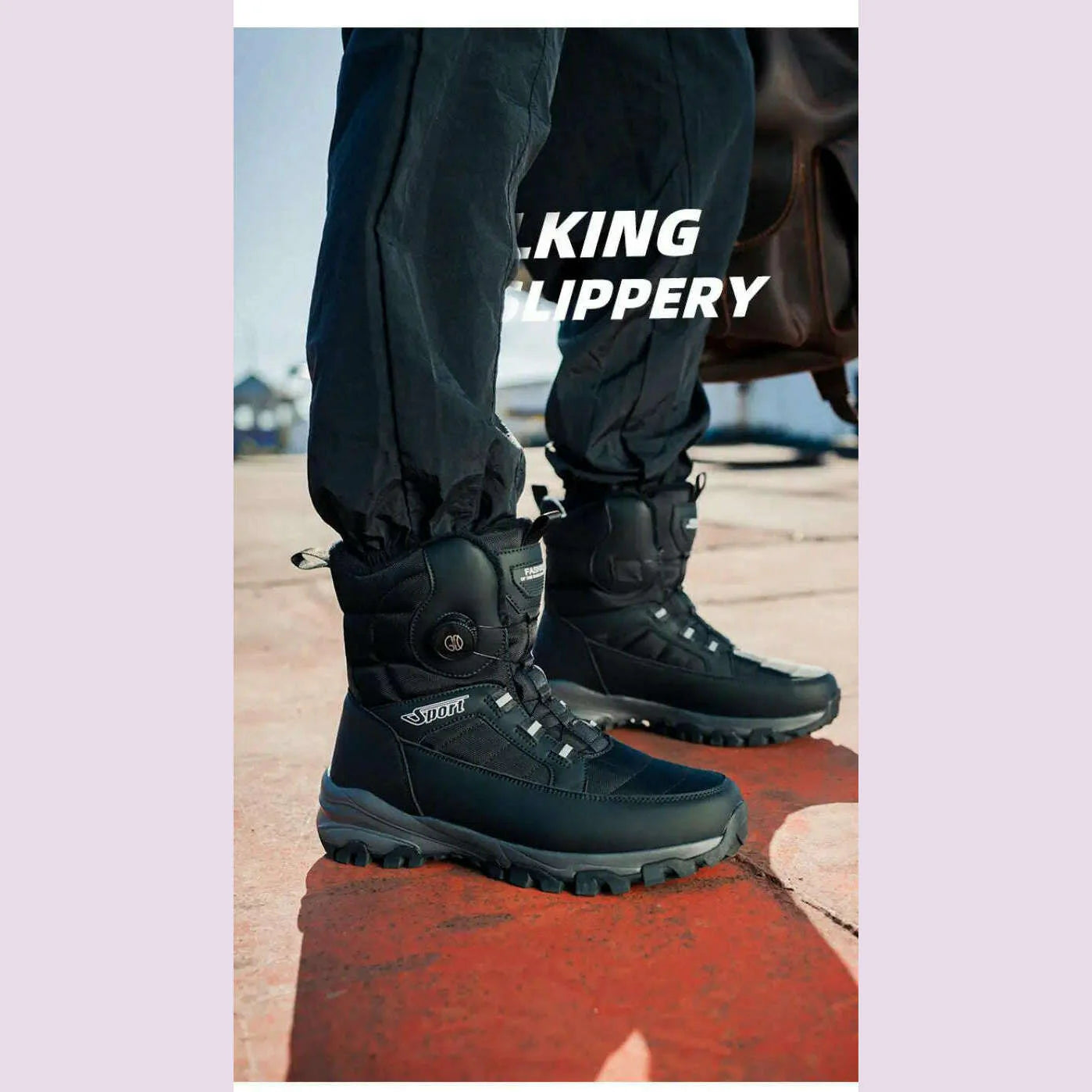 Winter Boots Men Outdoor Hiking Boots Rotating Button Snow Boots Warm Fur Plush Winter Men Shoes Waterproof Ankle Shoes Male