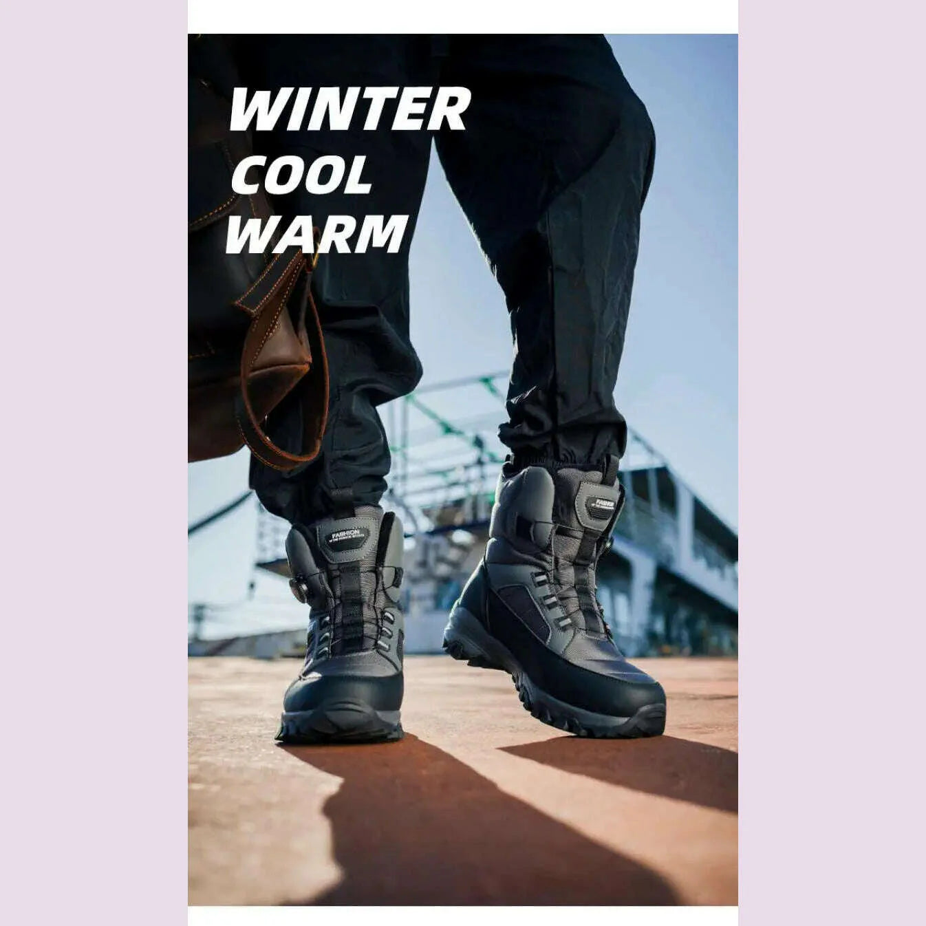 Winter Boots Men Outdoor Hiking Boots Rotating Button Snow Boots Warm Fur Plush Winter Men Shoes Waterproof Ankle Shoes Male