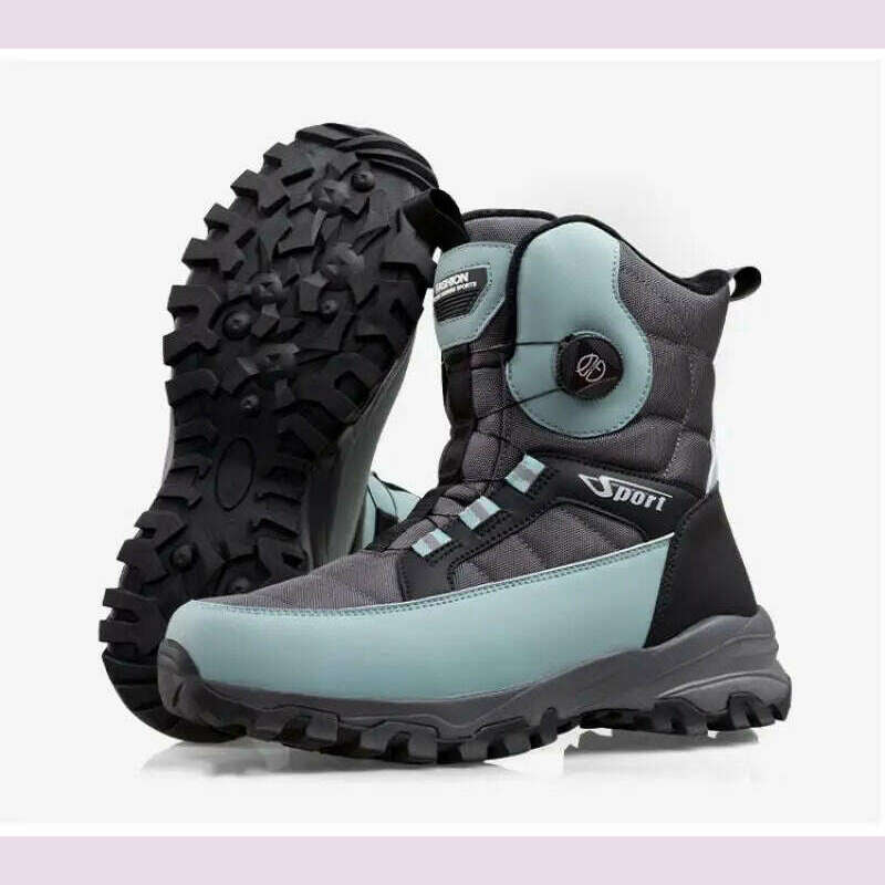 Winter Boots Men Outdoor Hiking Boots Rotating Button Snow Boots Warm Fur Plush Winter Men Shoes Waterproof Ankle Shoes Male