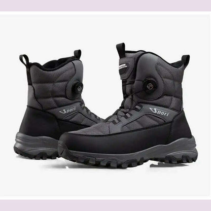 Winter Boots Men Outdoor Hiking Boots Rotating Button Snow Boots Warm Fur Plush Winter Men Shoes Waterproof Ankle Shoes Male