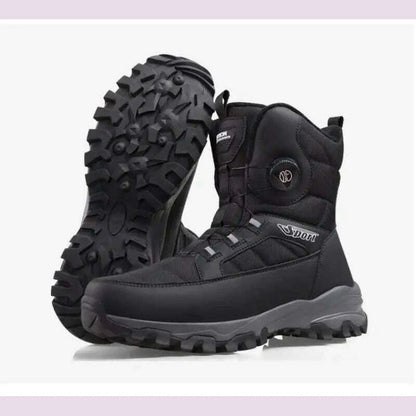Winter Boots Men Outdoor Hiking Boots Rotating Button Snow Boots Warm Fur Plush Winter Men Shoes Waterproof Ankle Shoes Male